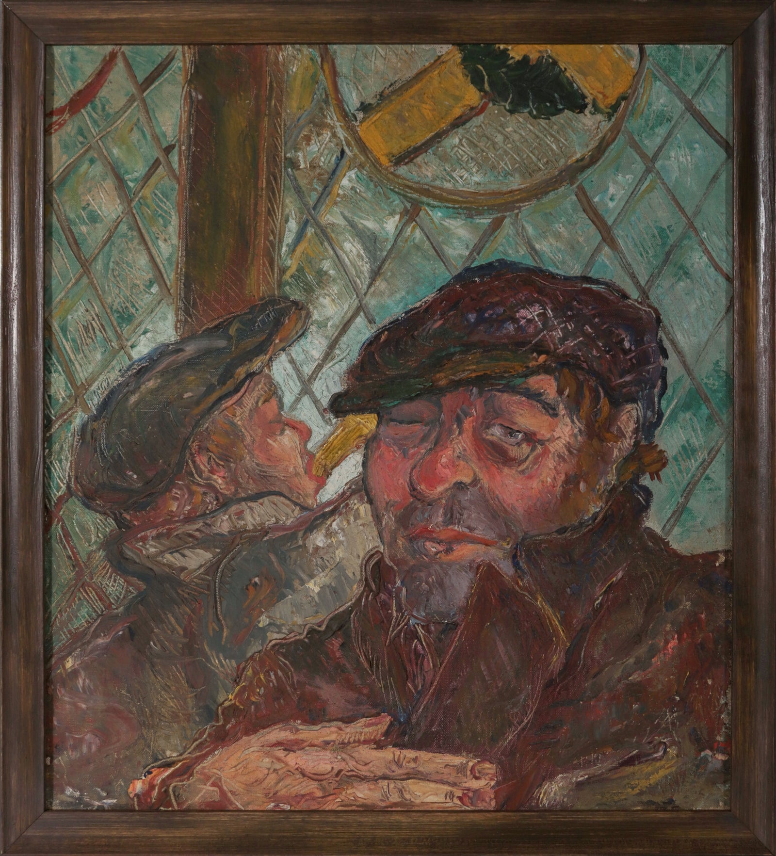 Men at the Bar <br>1930-40s Oil <br><br>#D0347