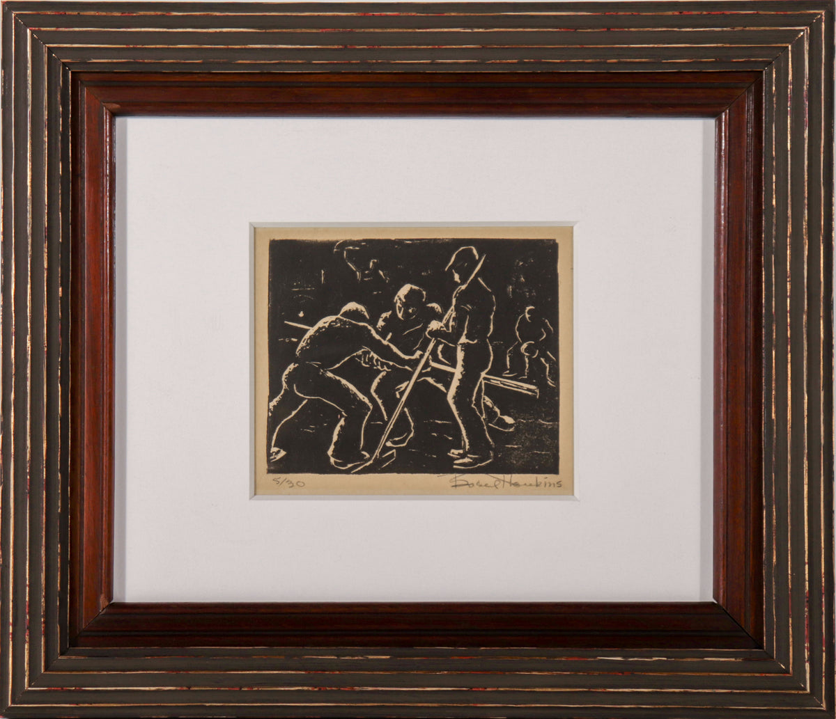 WPA Woodcut of Men at Work <br>1930-40s Lithograph <br><br>#D0357