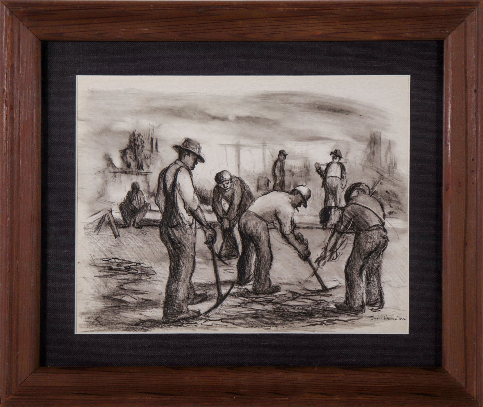 WPA Era Work Scene <br>1930-40s Grease Pencil <br><br>#D0361