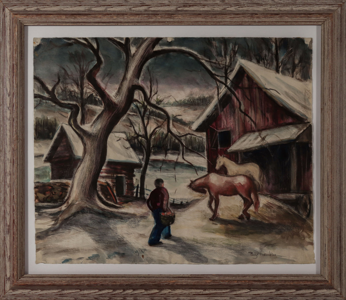 Bringing Apples to the Horses <br>1930-40s Mixed Media <br><br>#D0378