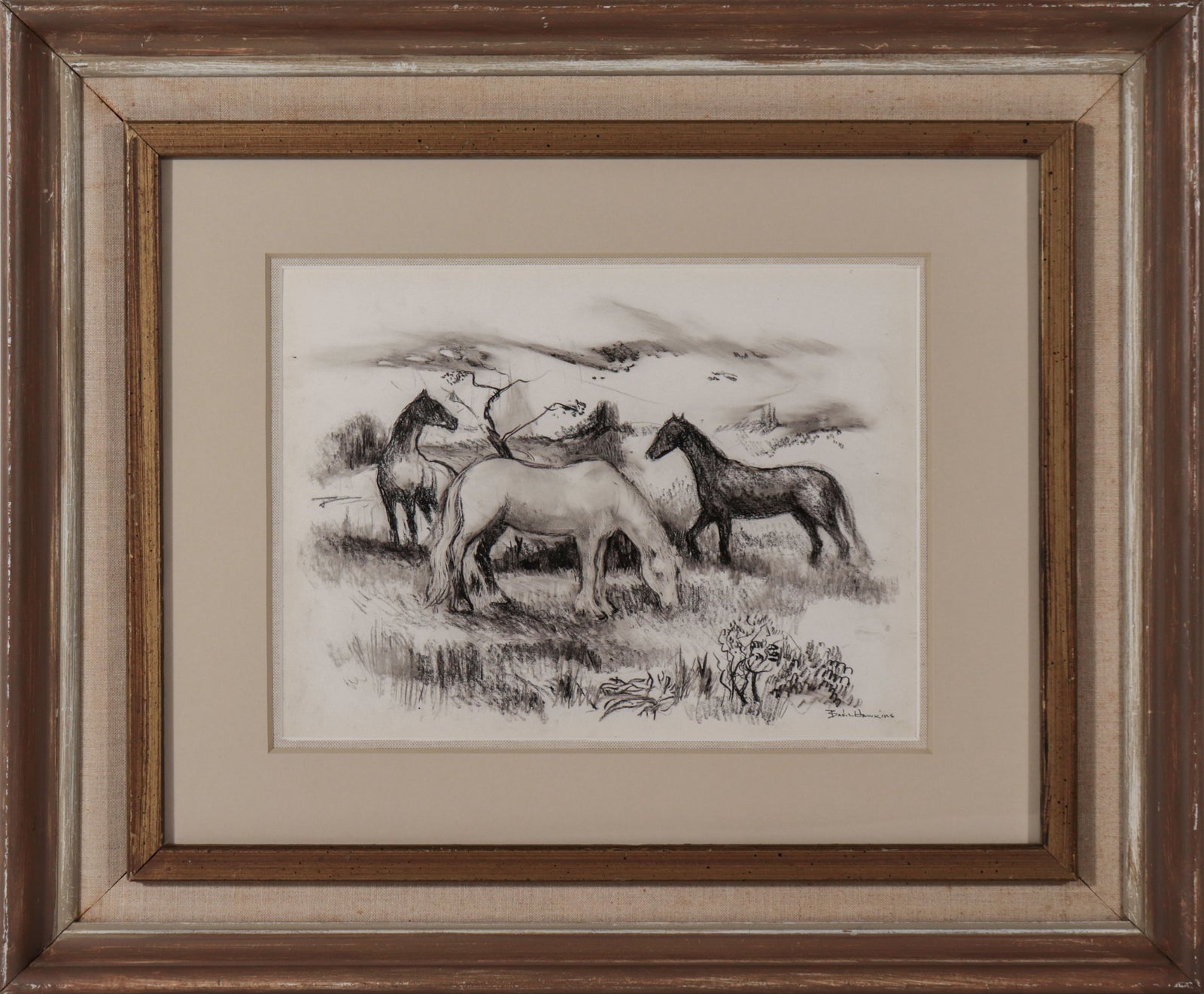 Scene with Horses <br>1930-40s Grease Pencil <br><br>#D0386