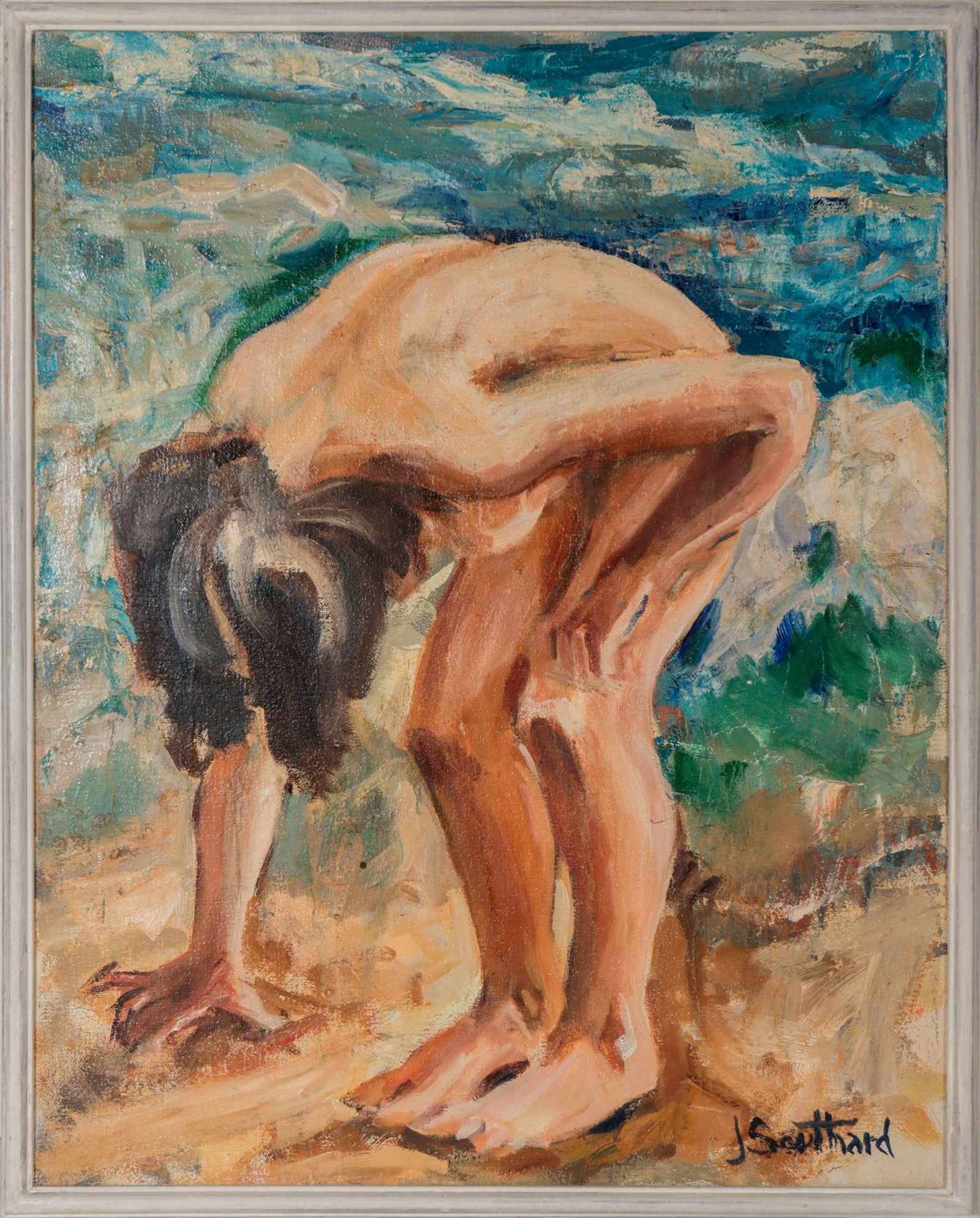 Nude at the Beach <br>1990s Oil <br><br>#D0432