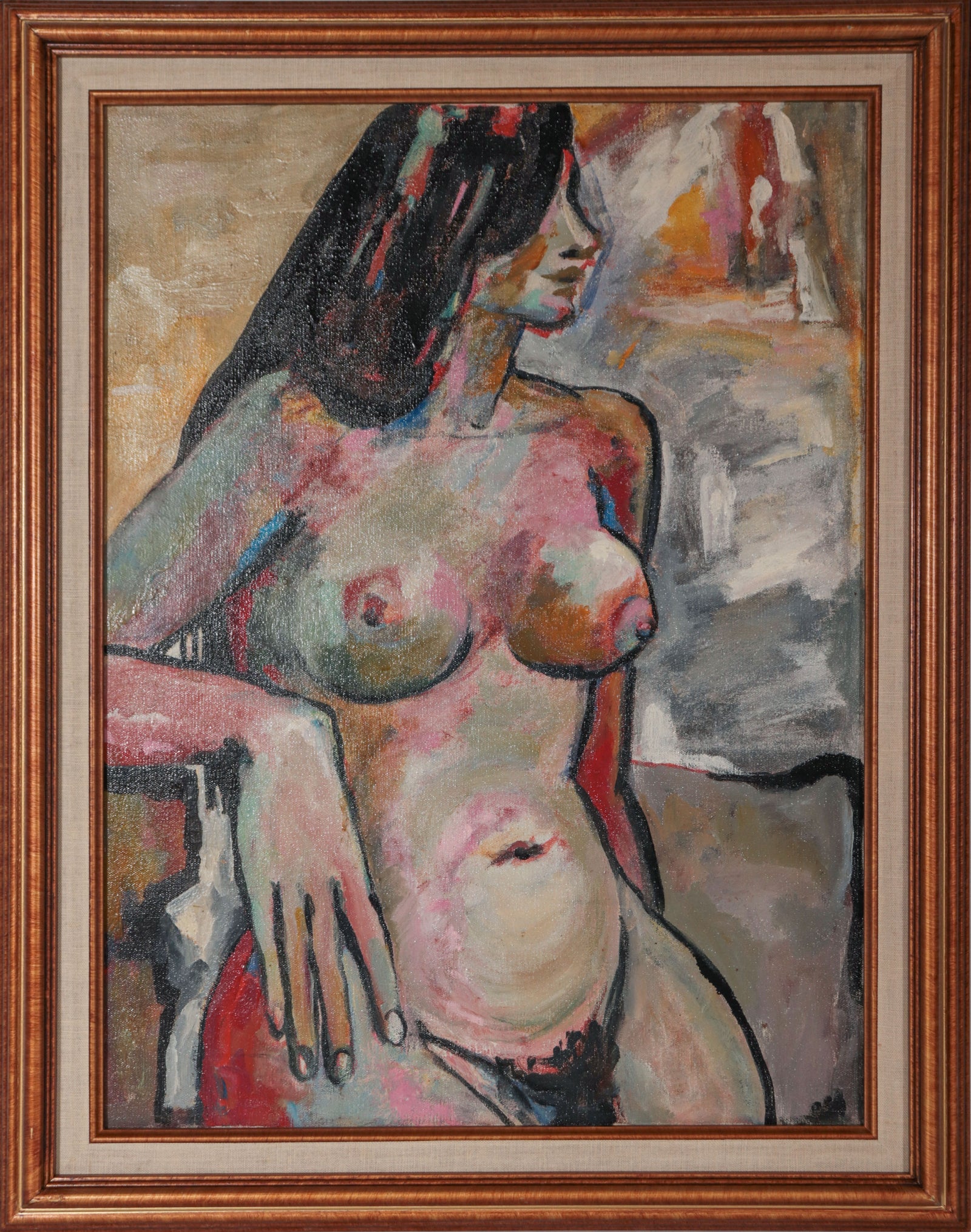 Relaxed Female Nude <br>1970s Oil <br><br>#D0434