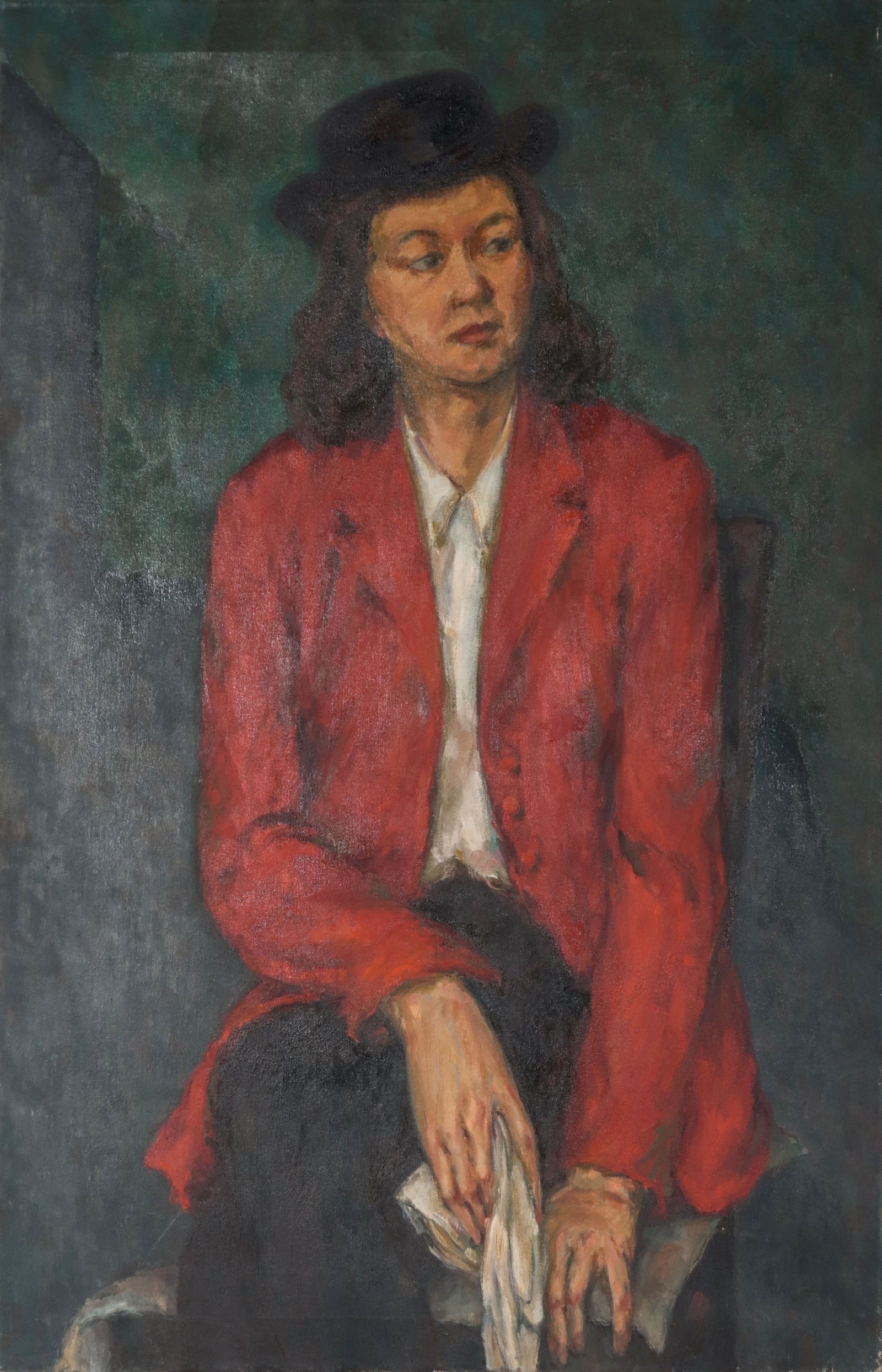 Dapper Woman with Hat <br>Mid Century Oil <br><br>#D0470