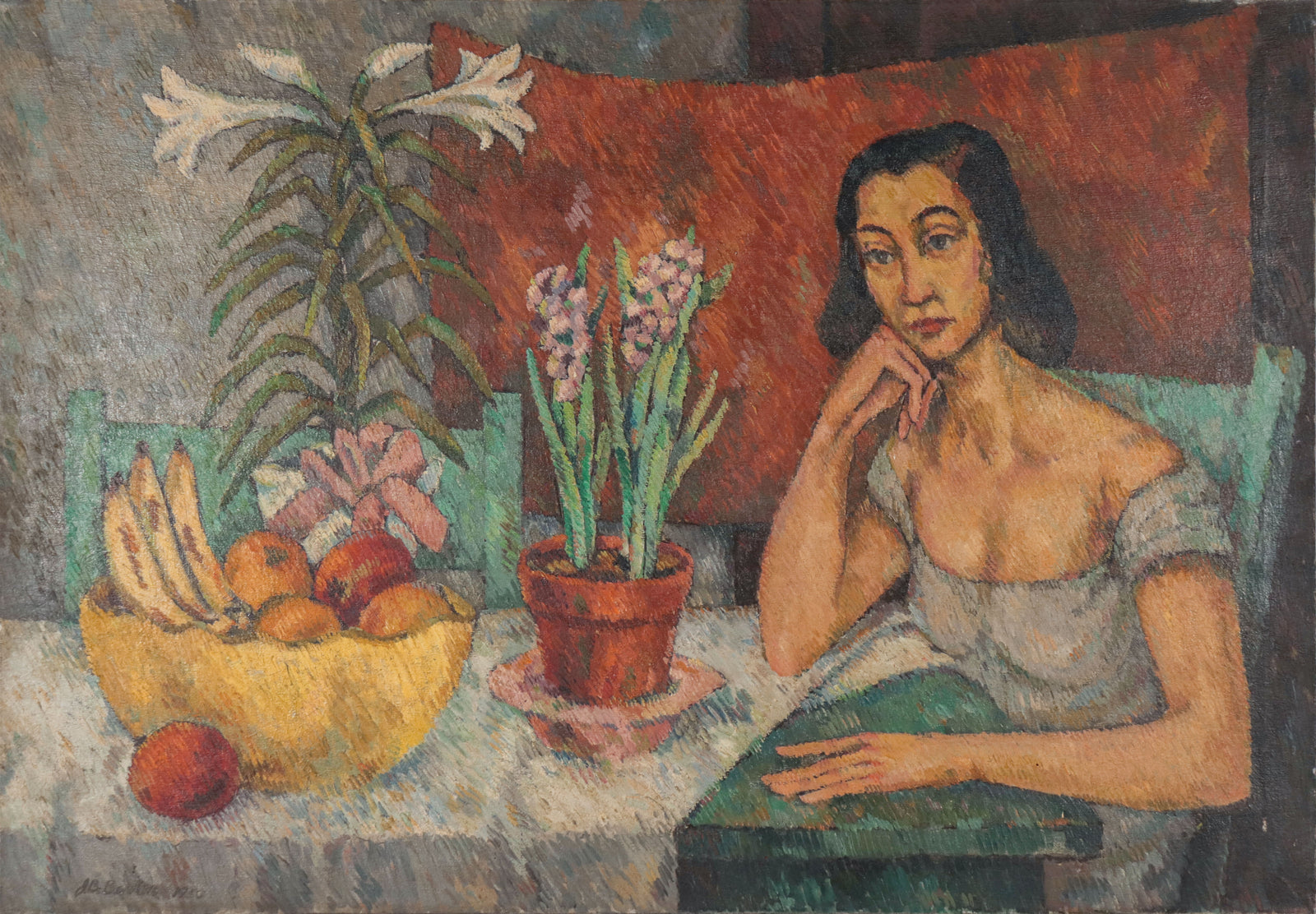 <i>Girl at the Table</i> <br>1950 Oil <br><br>#D0472