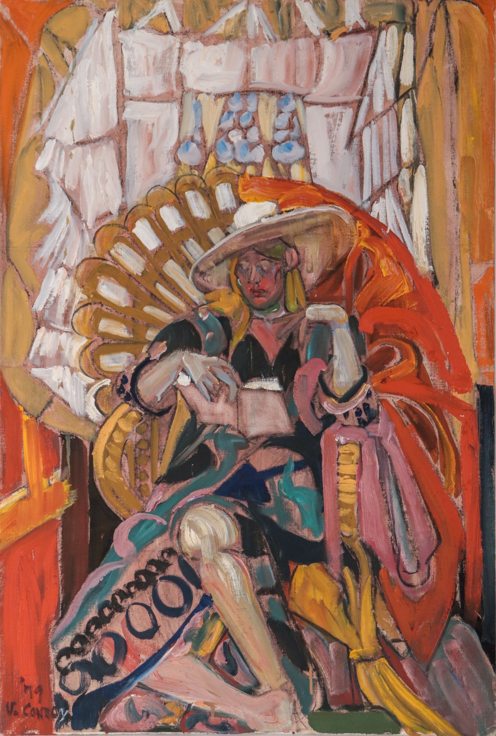 Fashionable Woman Reading <br>1979 Oil <br><Br>#D0476