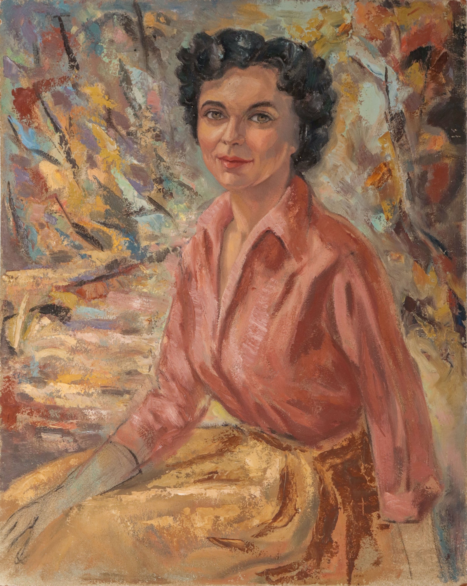 Seated Female Portrait <br>Mid Century Oil <br><br>#D0485