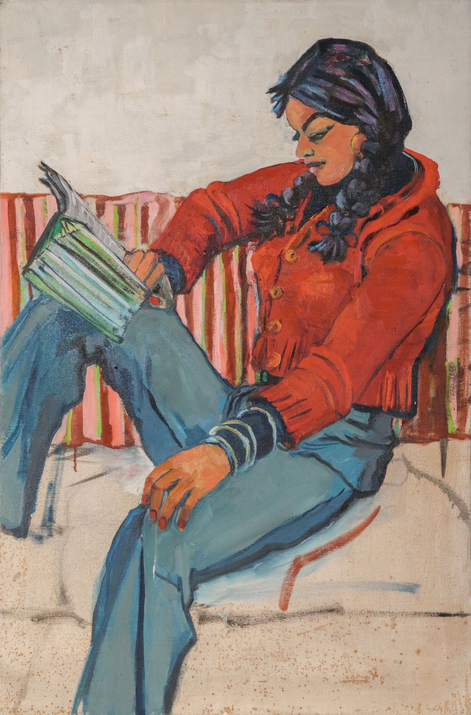 Seated Woman Reading <br>1970s Oil <br><br>#D0492