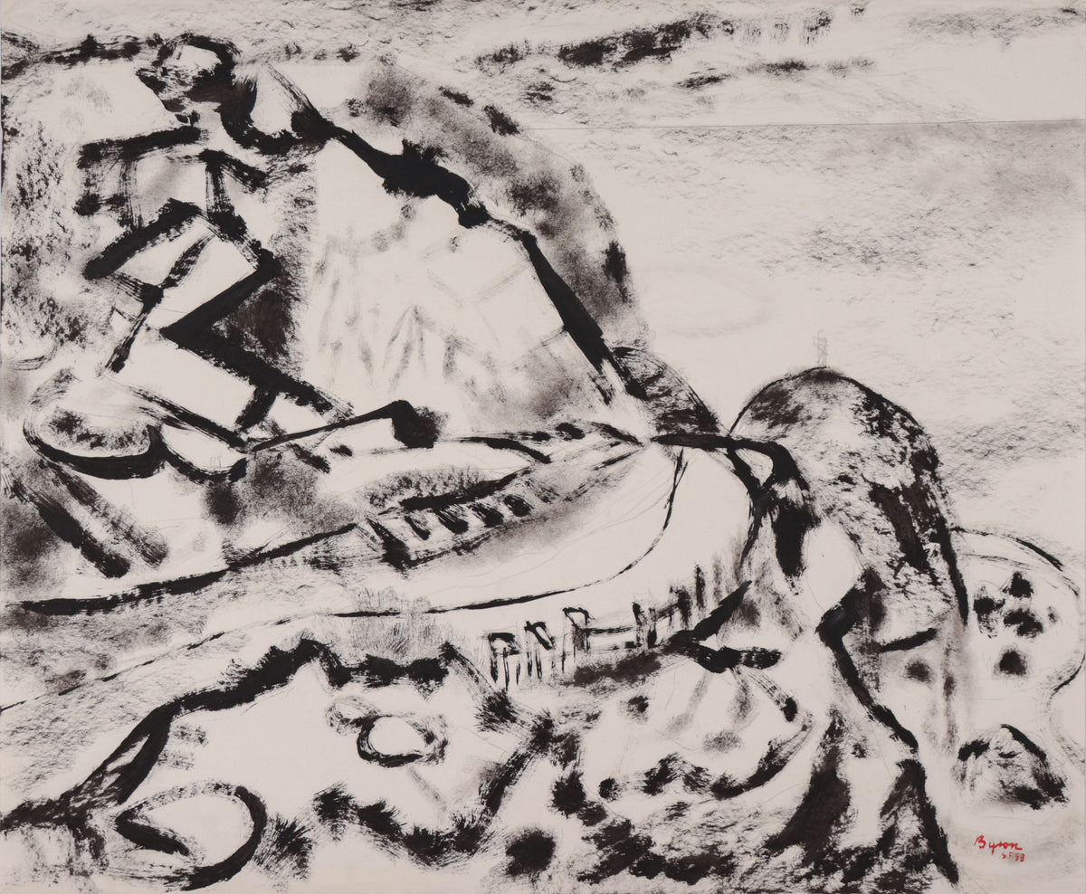 Monochrome CA Coastal Highway Scene <br>1958 Ink <br><br>#D0537