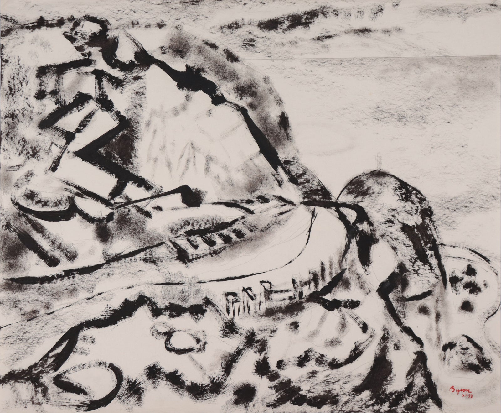 Monochrome CA Coastal Highway Scene <br>1958 Ink <br><br>#D0537