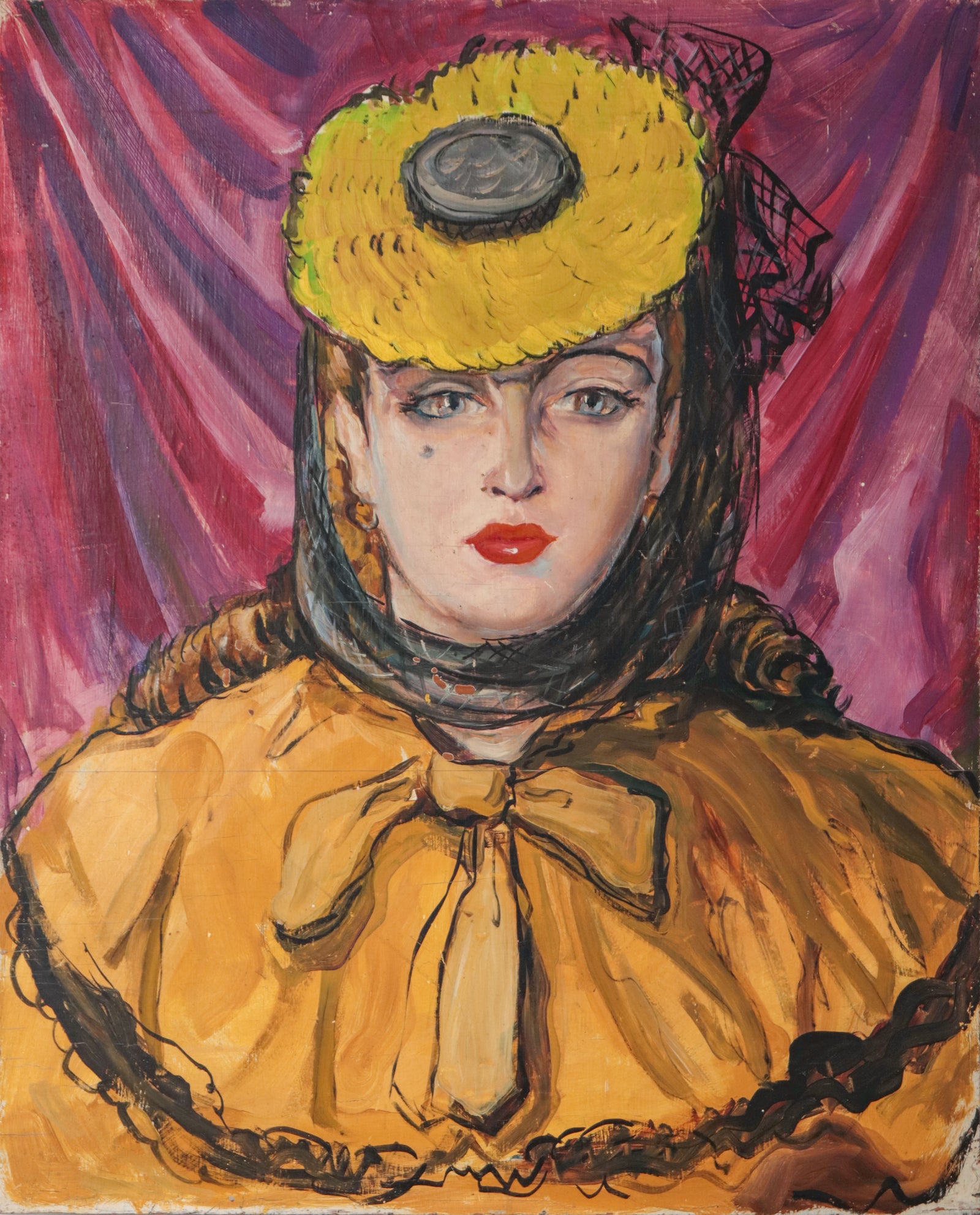 Lady in Yellow <br>1930s Oil <br><br>#D0538