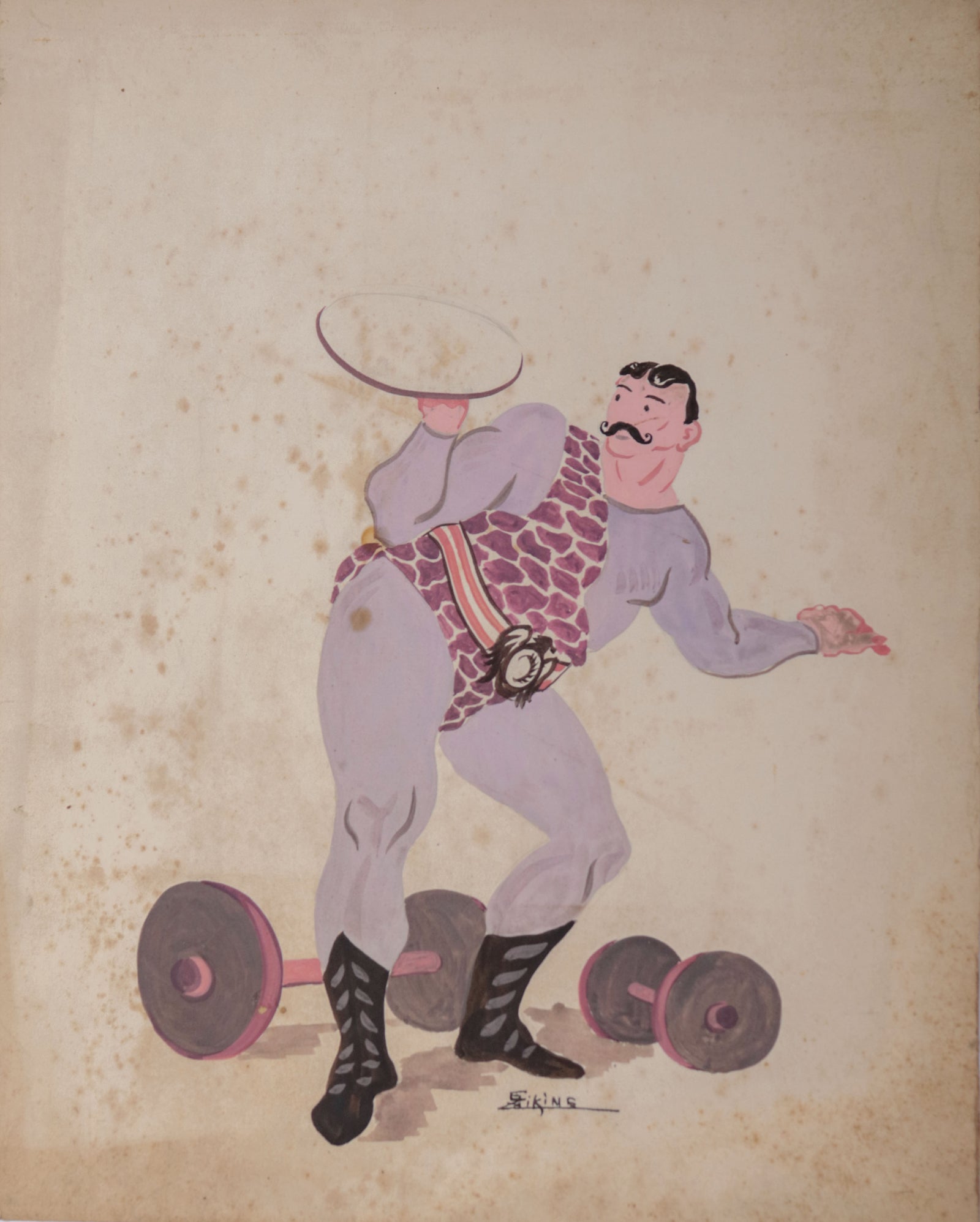 Strongman Performer <br>1930-40s Gouache <br><br>#D0540