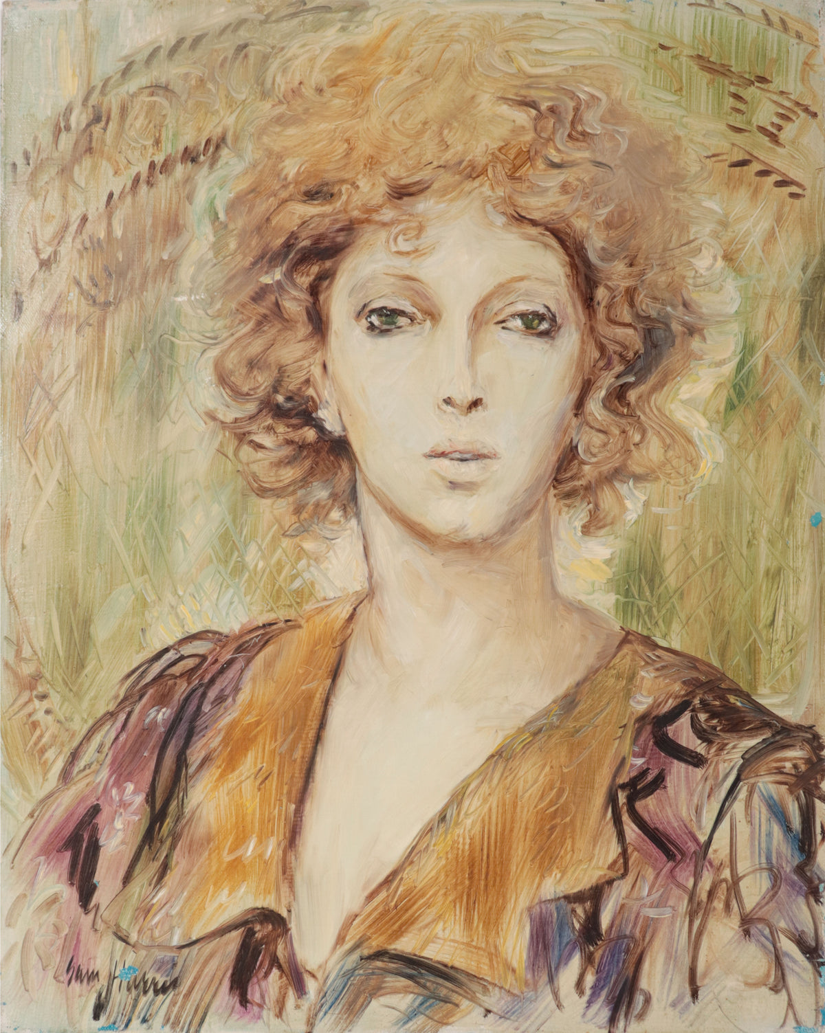 Dreamy Female Portrait, Rome Starlit Series <br>Mid Century Oil <br><br>#D0551