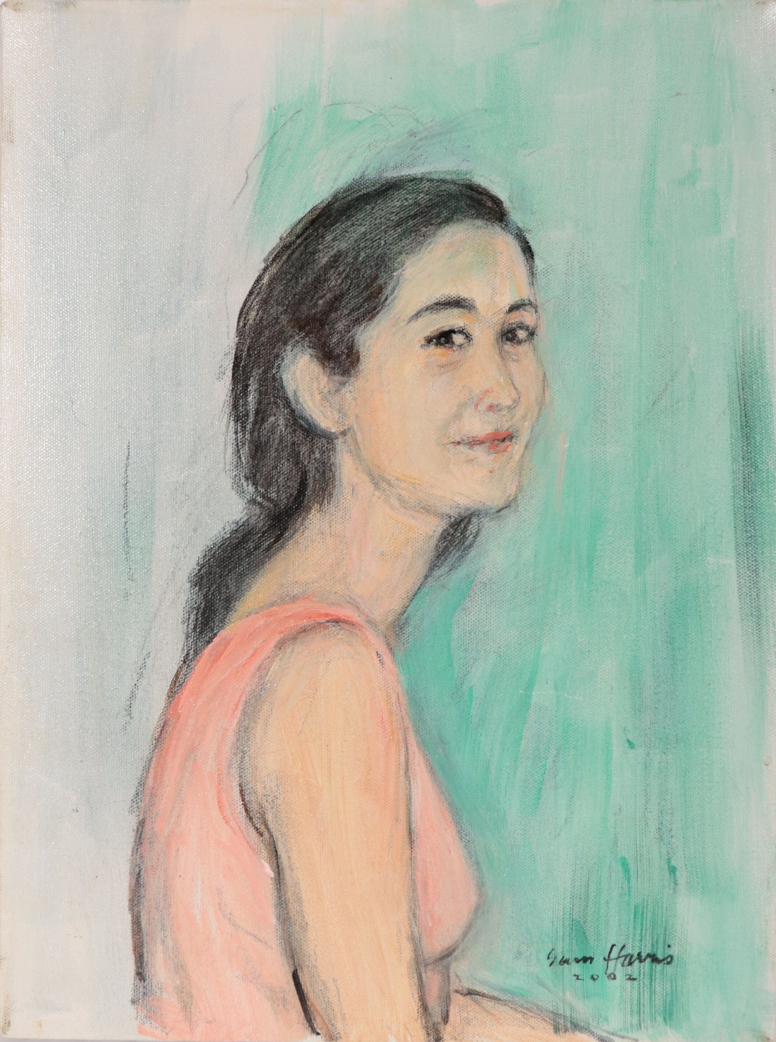 Playful Female Portrait <br>2002 Oil <br><br>#D0552