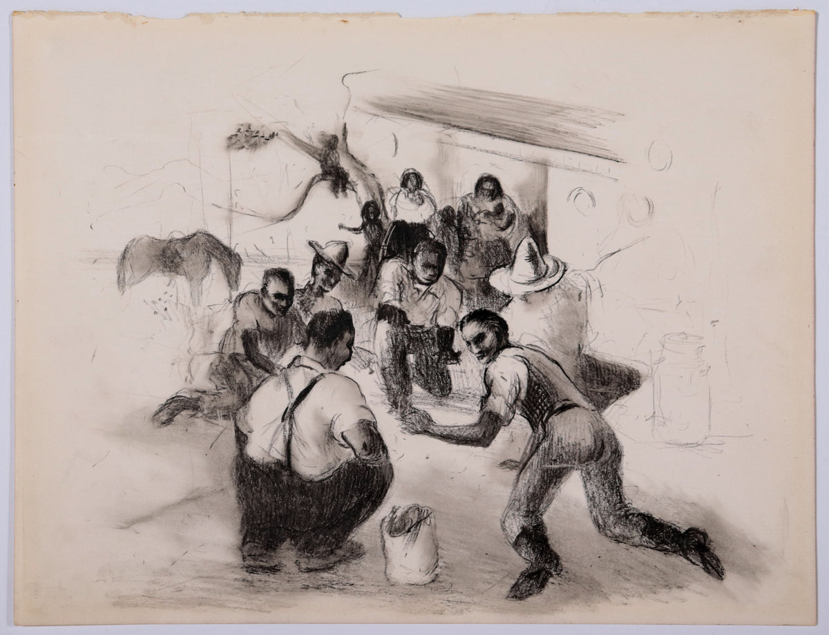 Monochrome People Scene <br>1930s Grease Pencil <br><br>#D0566