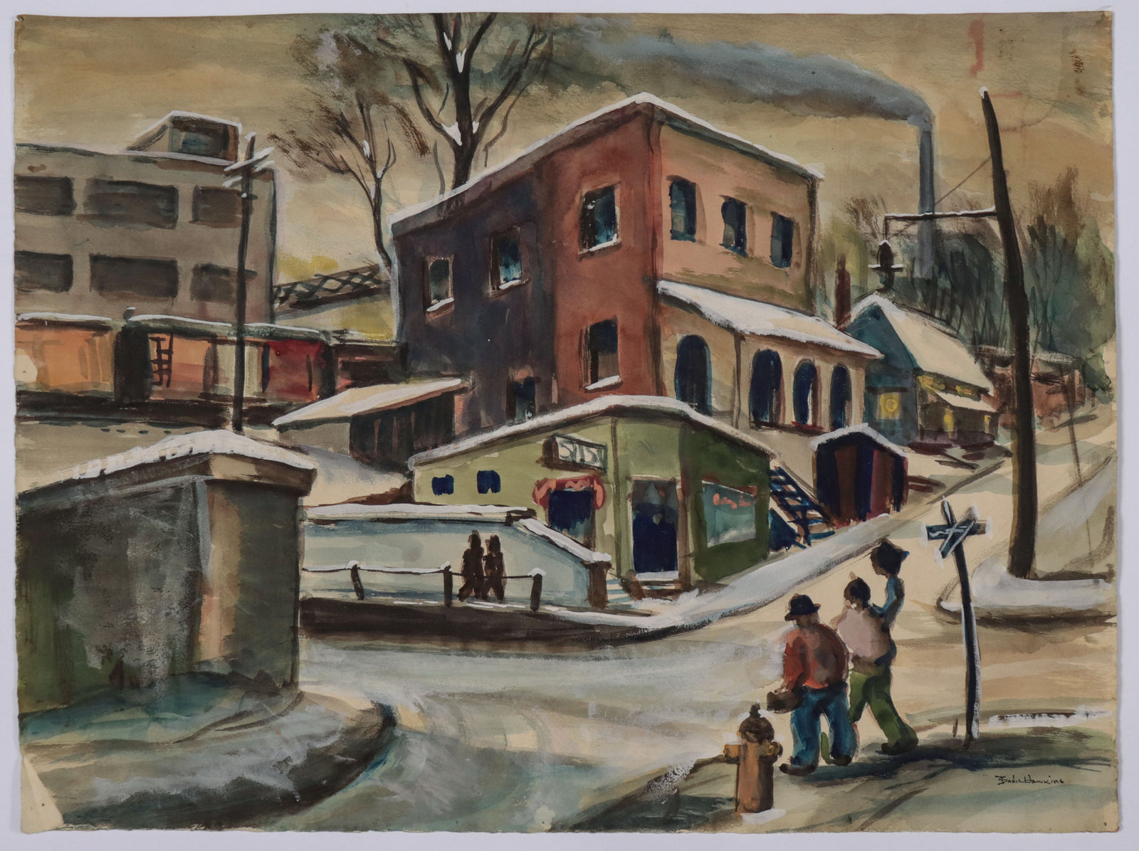 Winter in the CIty <br>1930s Watercolor <br><br>#D0571