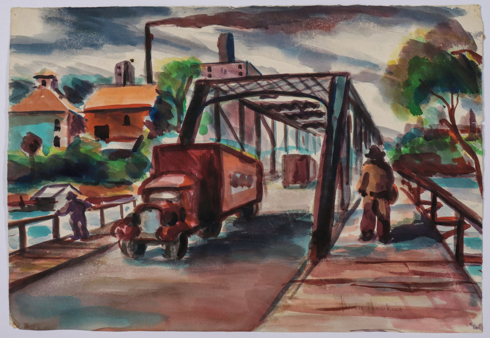 <i>Saginaw Bridge</i> <br>1930s Watercolor <br><br>#D0572