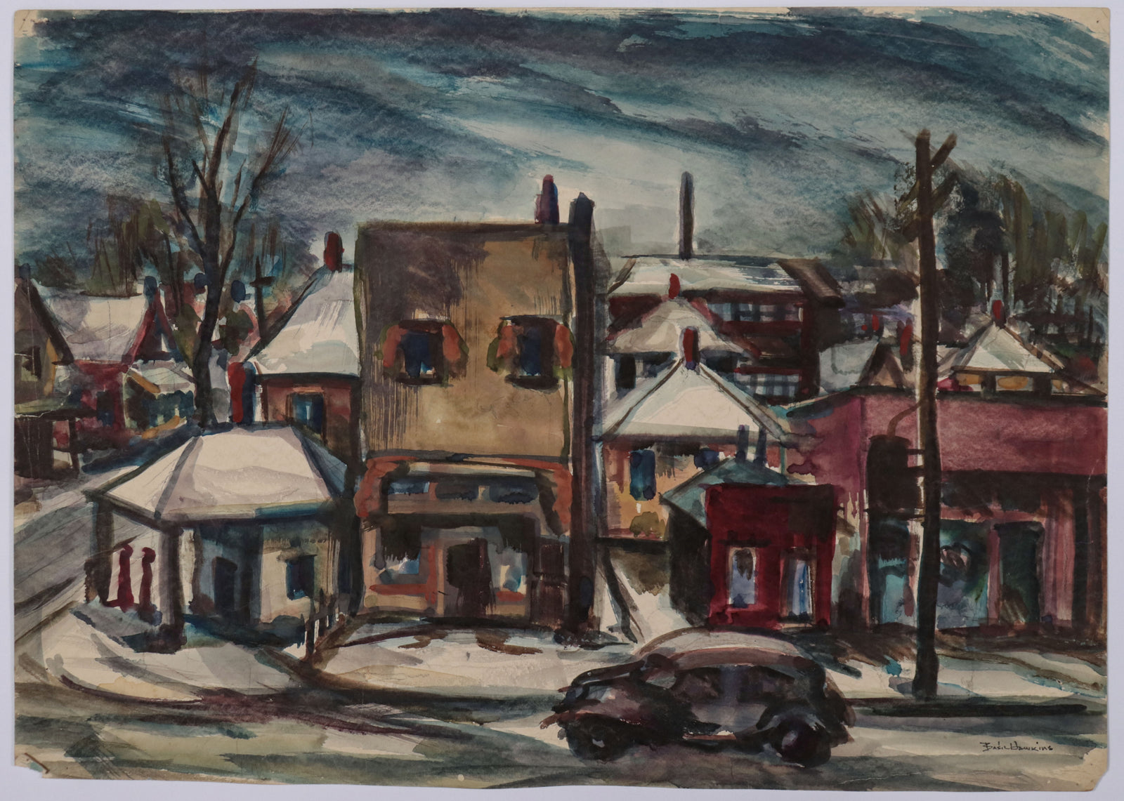 Main Street in Winter <br>1930s Watercolor <br><br>#D0573