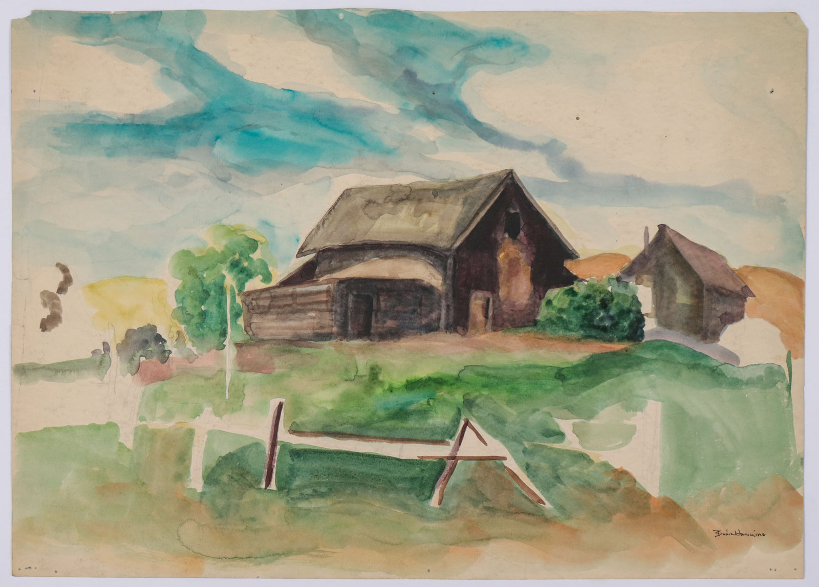 Main Street in Winter <br>1930s Watercolor <br><br>#D0573