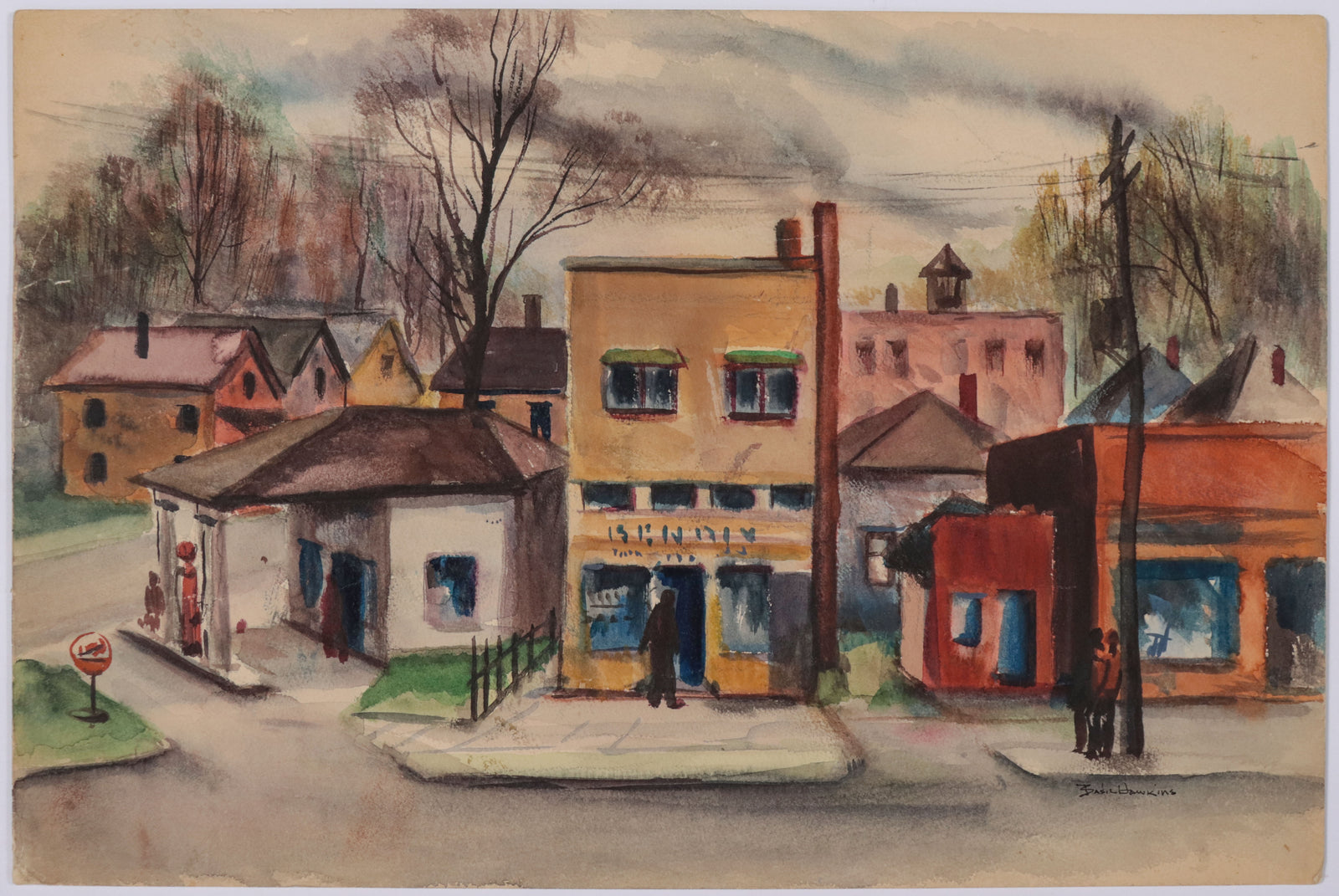 Shops on Main Street <br>1930s Watercolor <br><br>#D0576