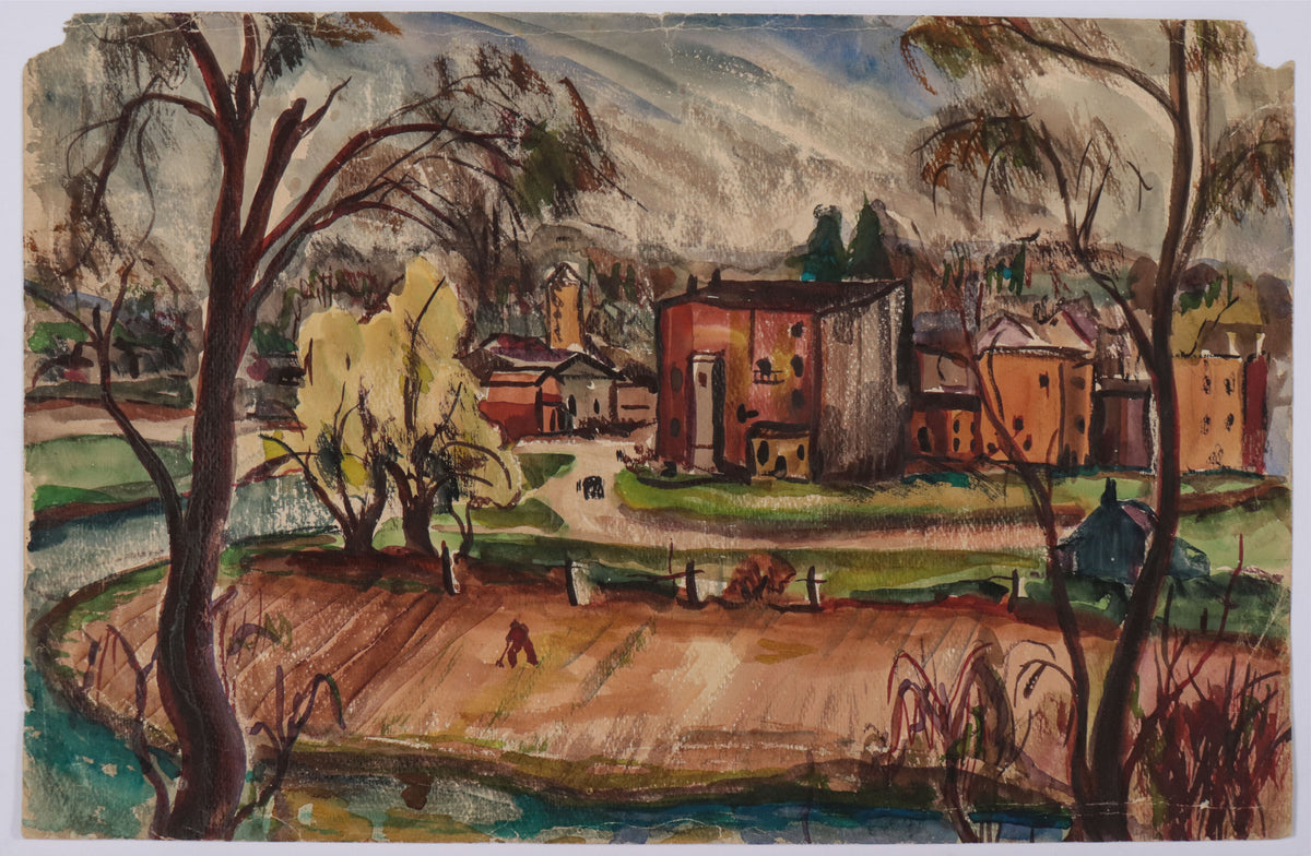 Quiet City Park Scene <br>1930s Watercolor <br><br>#D0577