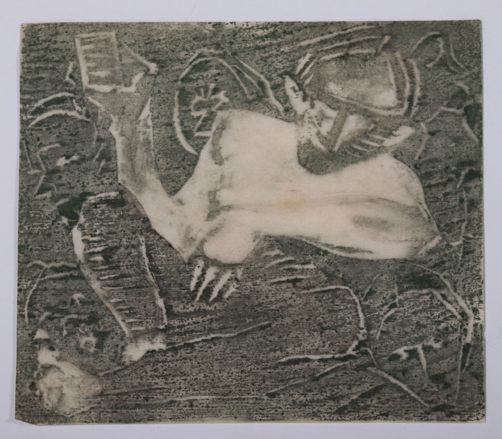 Abstracted Figure <br>Mid Century Woodcut <br><br>#D0582