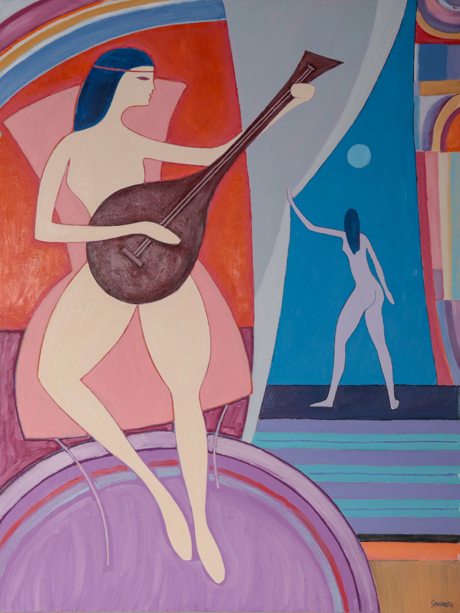 Nude with Lute <br>1980s Acrylic <br><br>#D0664