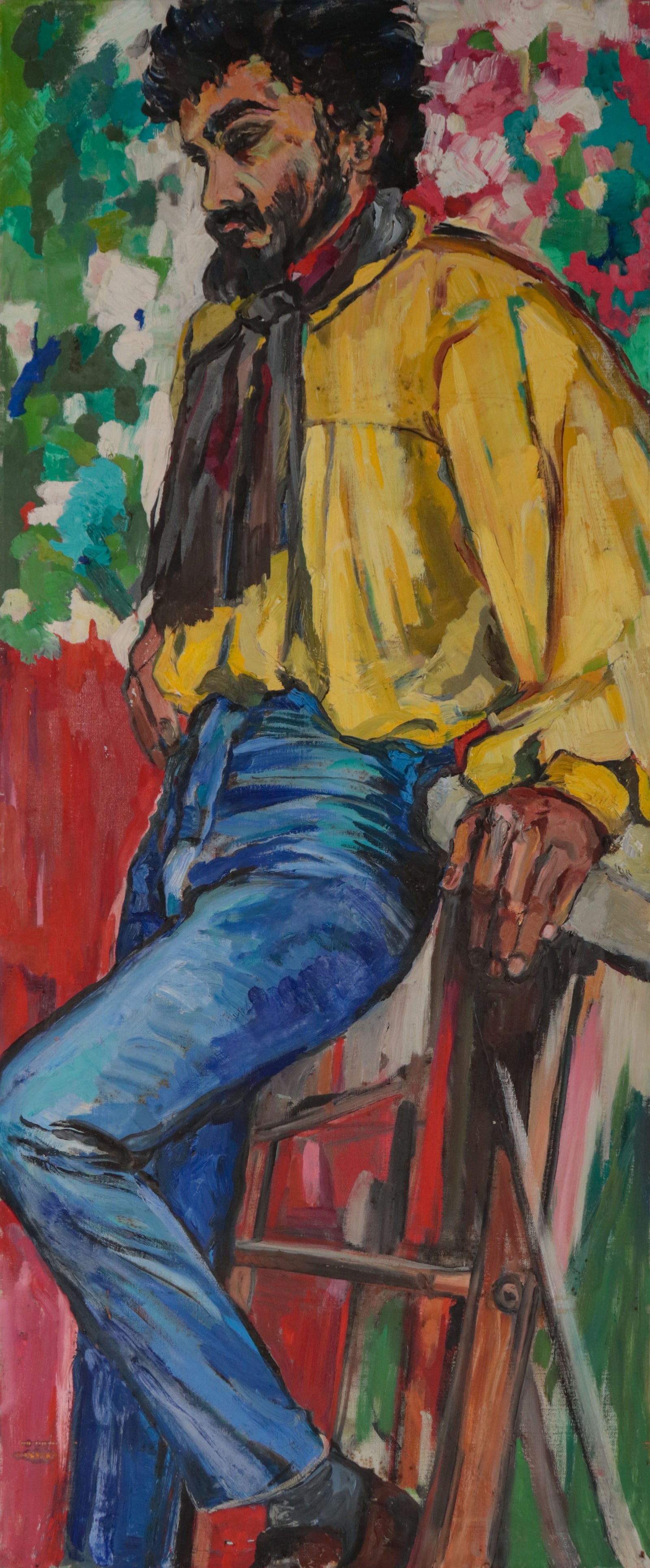Alfredo in Yellow & Blue <br>1970s Oil <br><br>#D0665