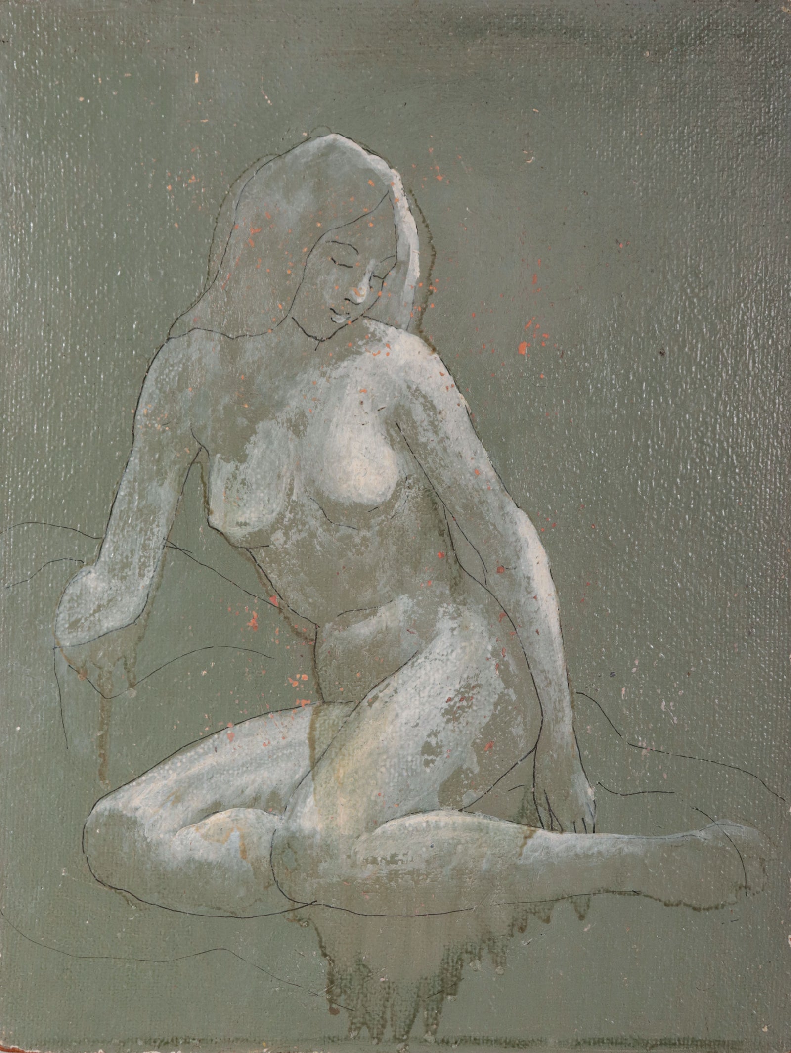 Abstracted Nude Sketch <br>1950s Oil & Ink <br><br>#D0674