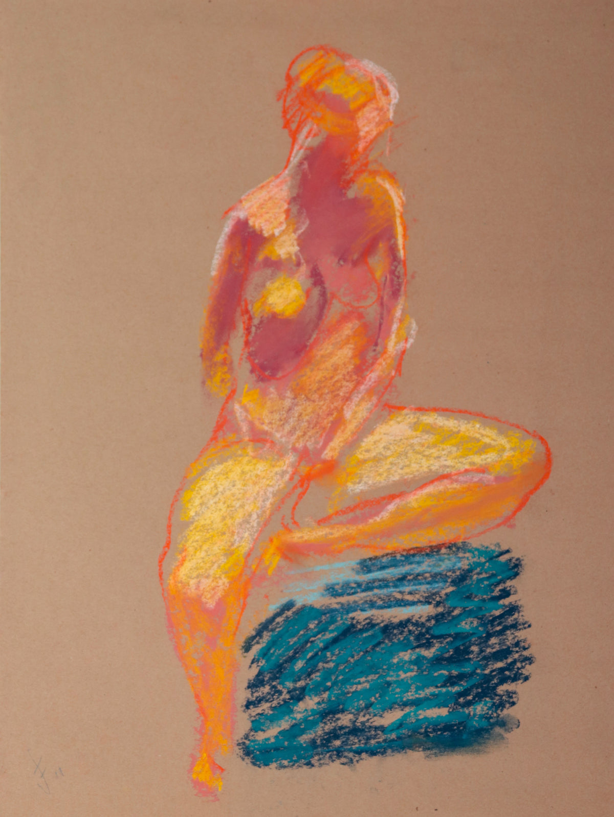 Contemplative Abstracted Nude <br>1970s Pastel <br><br>#D0676