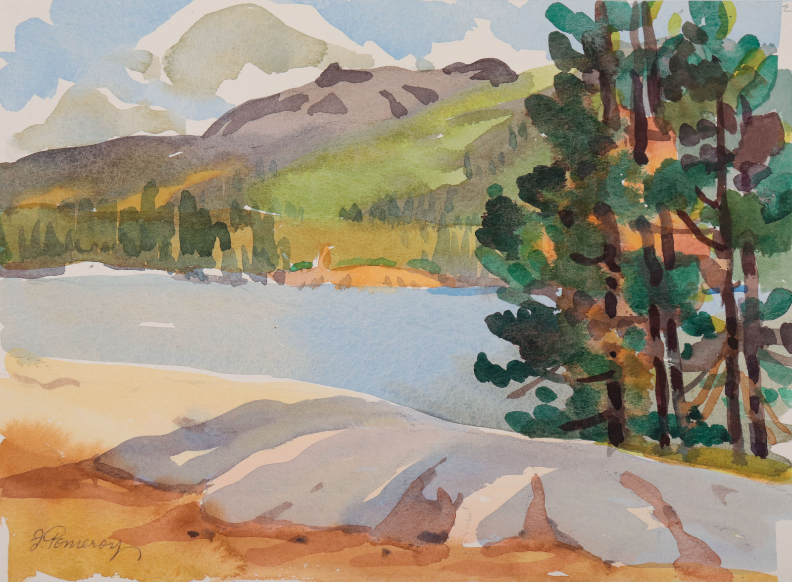 <i>On Silver Lake, CA</i> <br>1990s Watercolor <br><br>#D0688