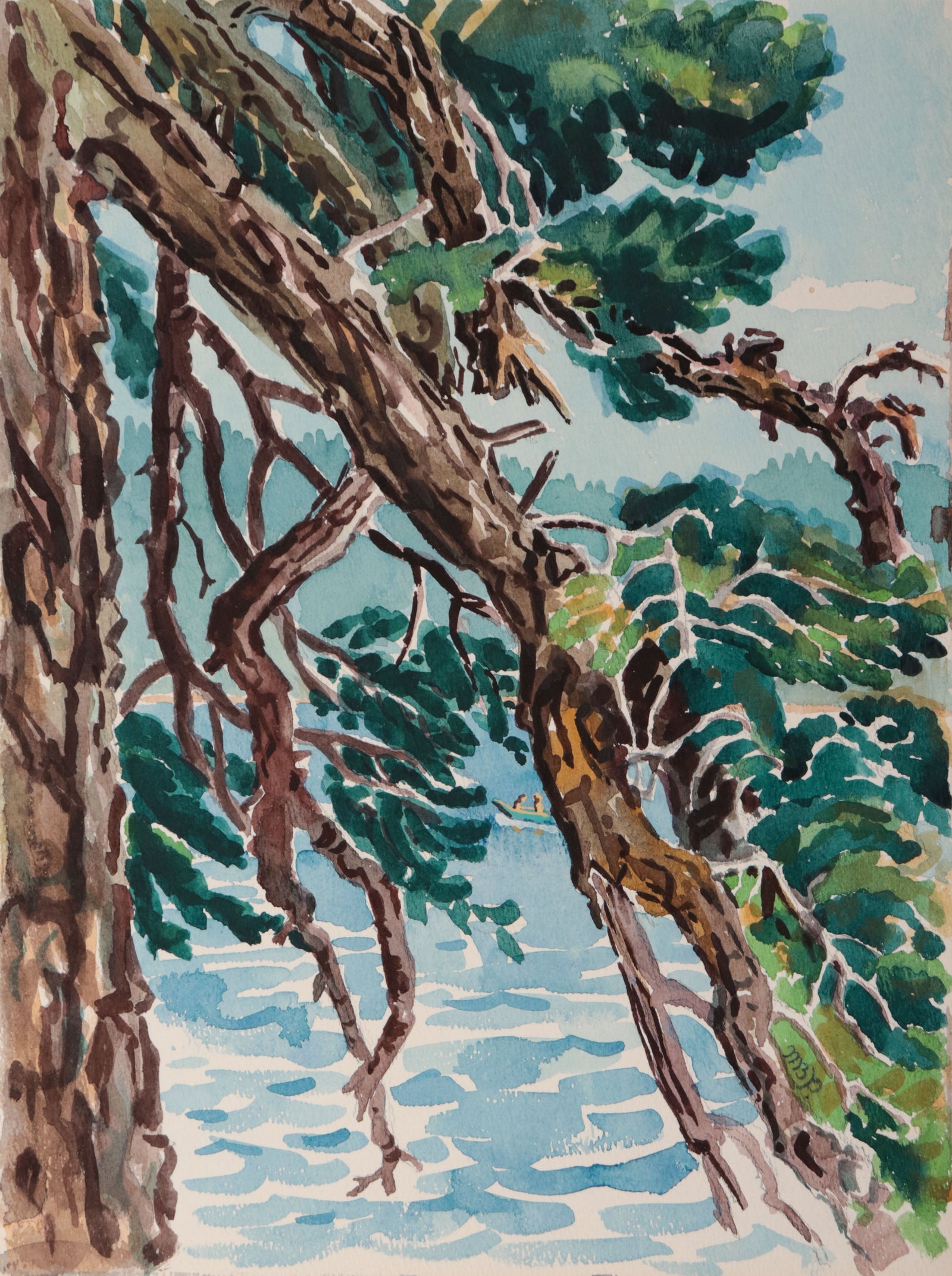<i>Through the Giant Fir</i> <br>20th Century Watercolor <br><br>#D0689