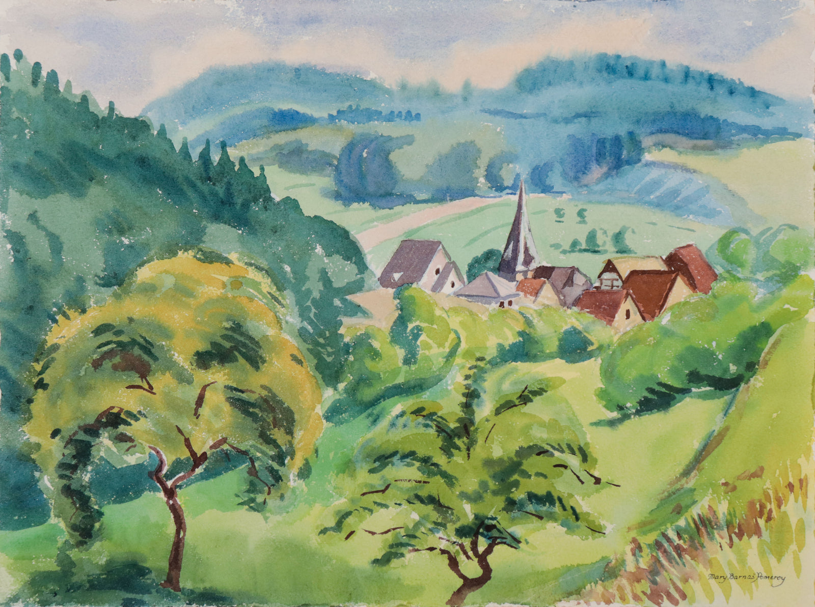 <i>Gontershirchen Hessen</i> <br>Mid Century Watercolor <br><br>#D0699