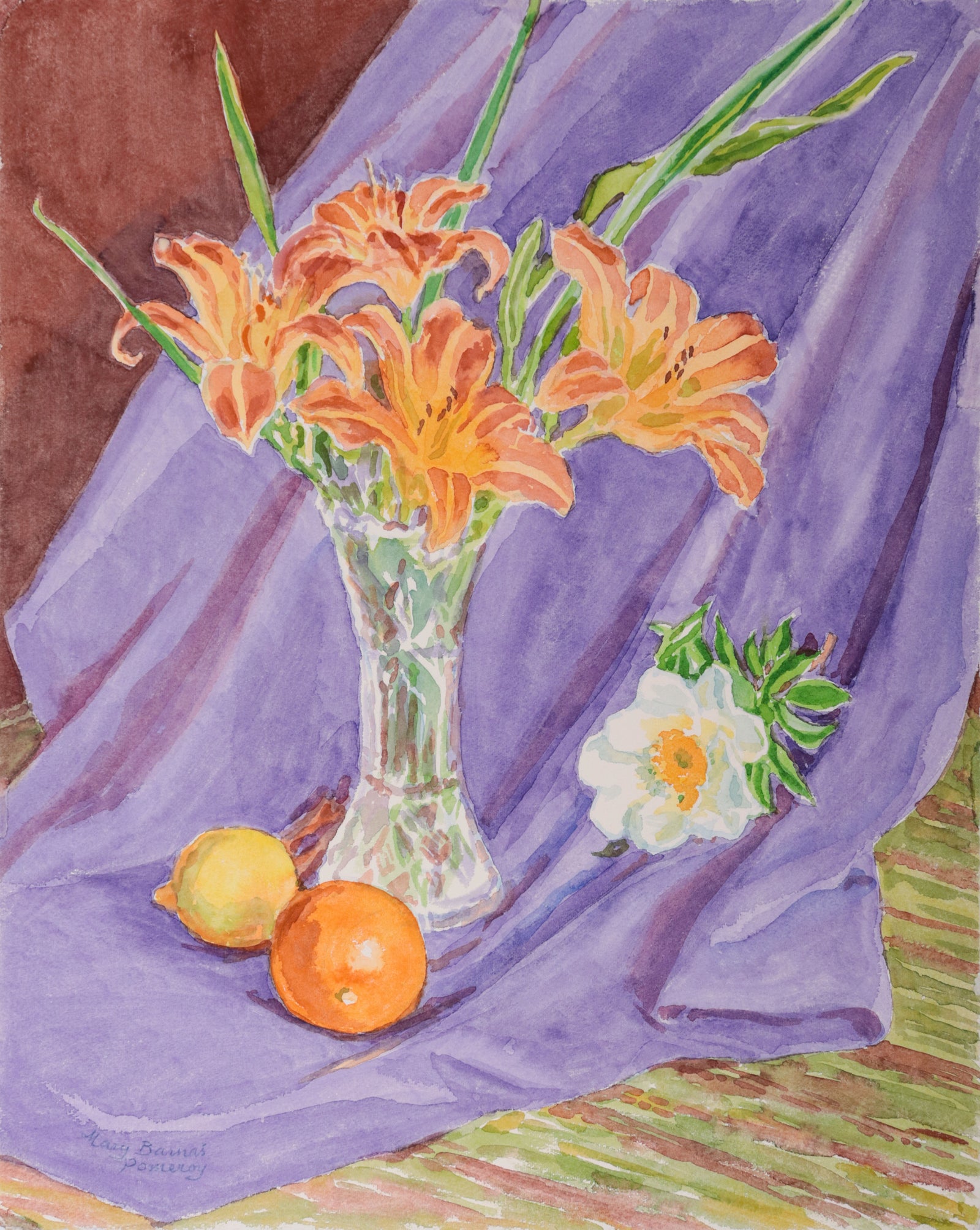<i>Daylillies, Citrus & Mermaid</i> <br>2000 Watercolor <br><br>#D0714