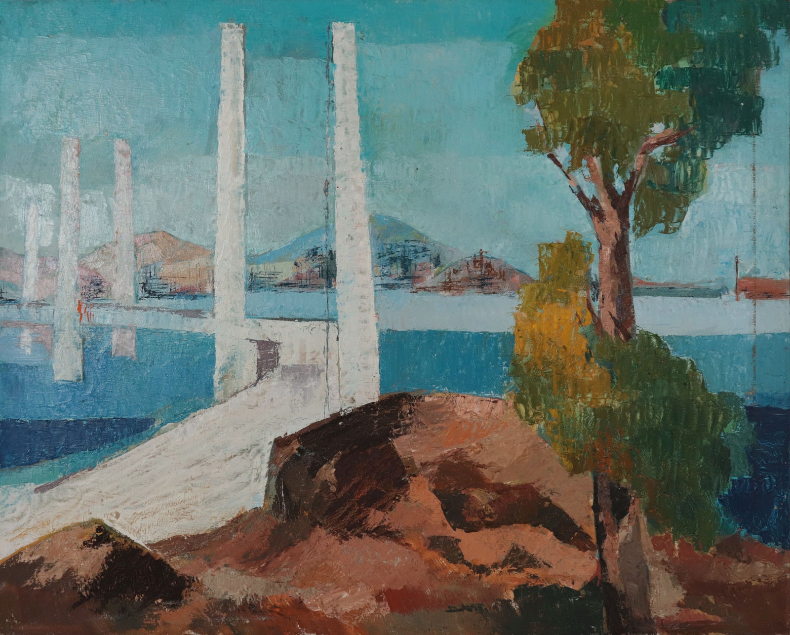 <i>San Mateo - Hayward Bridge</i> <br>Mid Century Oil <br><br>#D0728