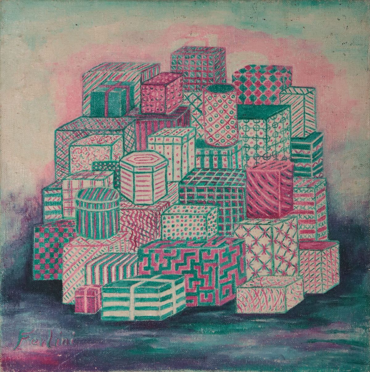 Pink &amp; Green Stacked Boxes <br>#D0743