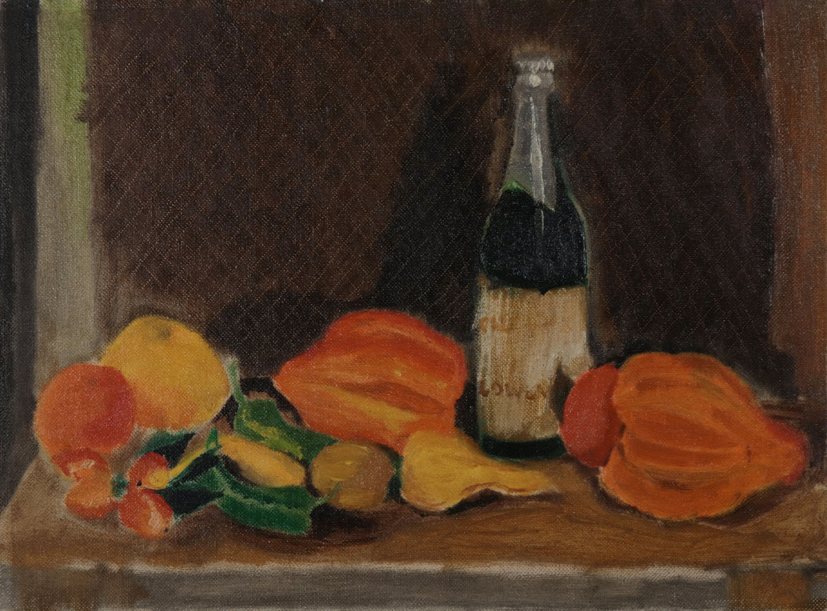 Still Life with Vegetables &amp; Wine <br>1957 Oil <br><br>#D0748