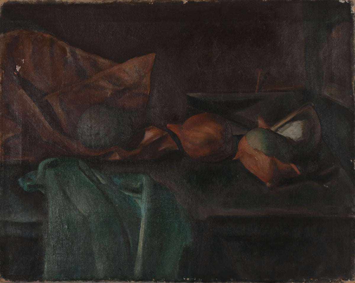 Somber Still Life <br>1940s Oil <br><br>#D0752
