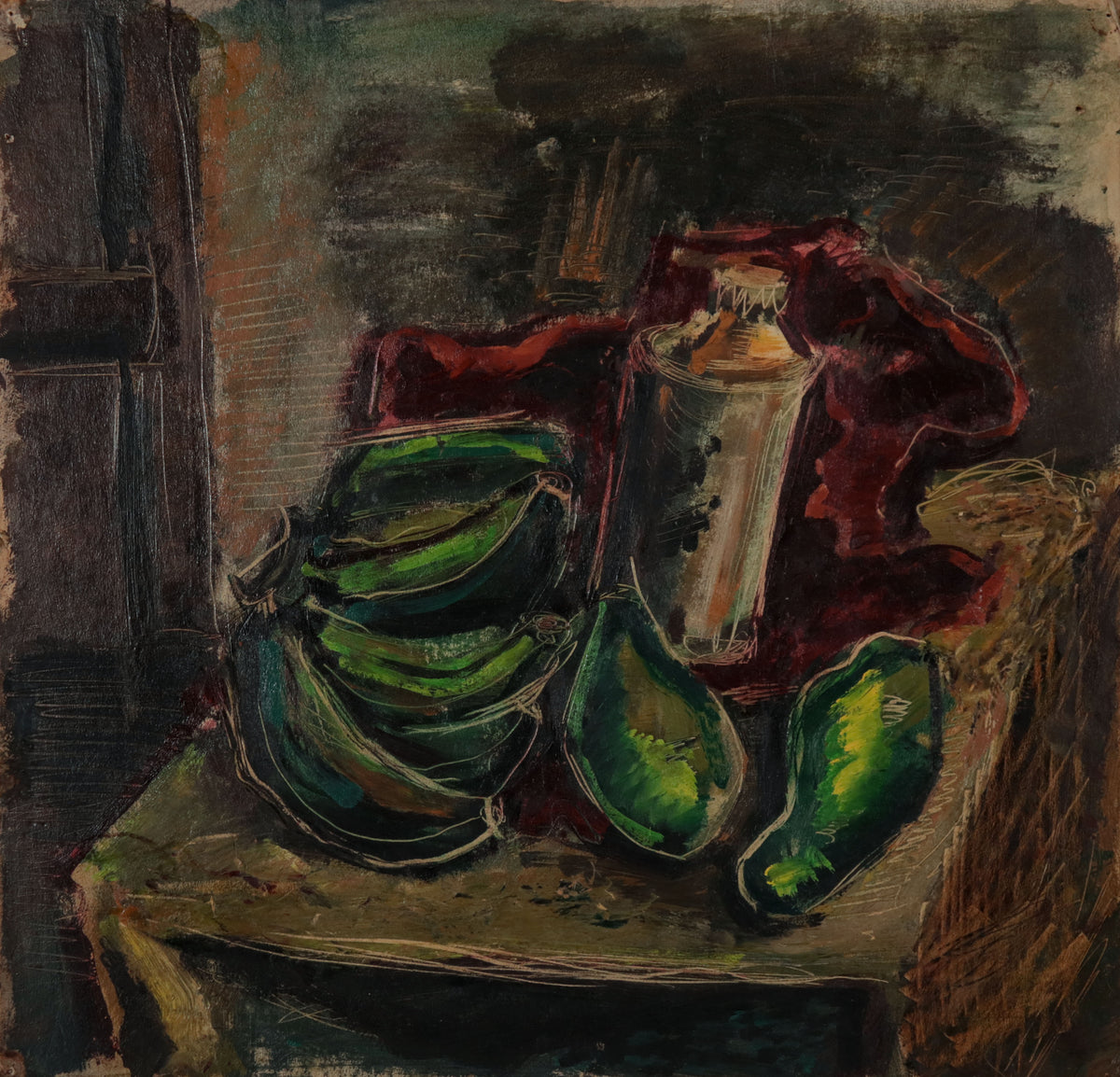 Moody Tabletop Still Life <br>Mid Century Oil <br><br>#D0765