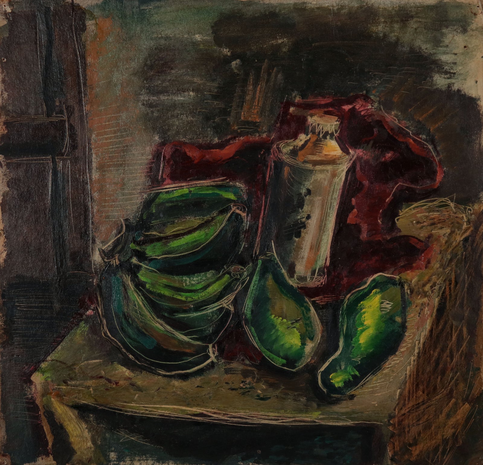 Moody Tabletop Still Life <br>Mid Century Oil <br><br>#D0765