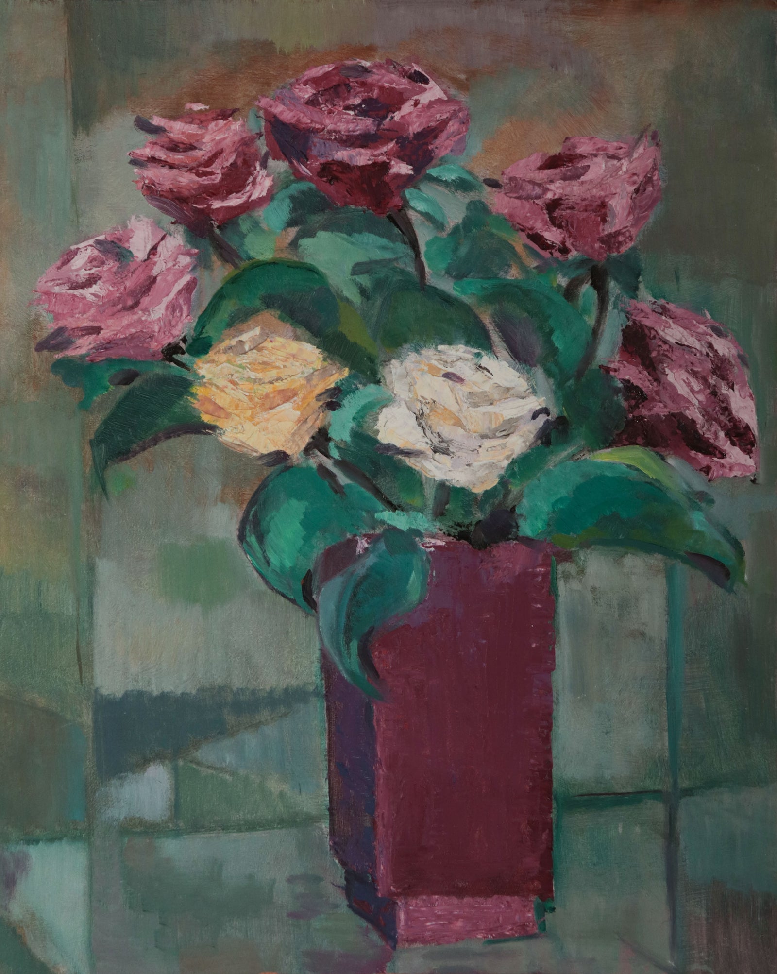 Muted Rose Still Life <br>1940s Oil <br><br>#D0770