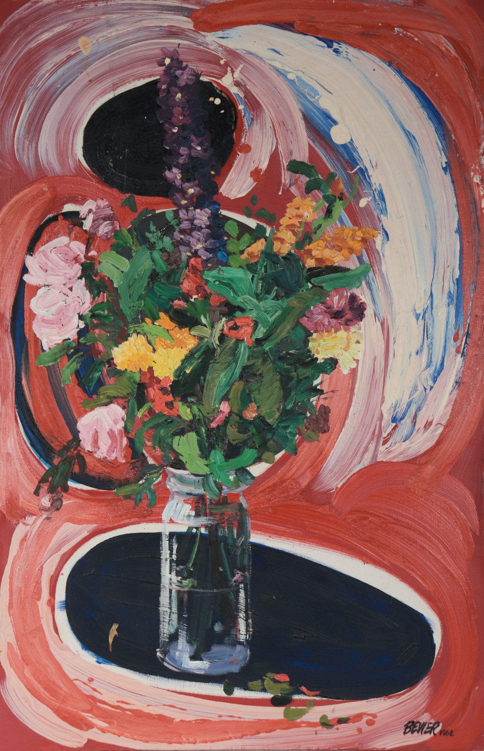 Expressive Floral Still Life <br>1962 Oil <br><br>#D0777