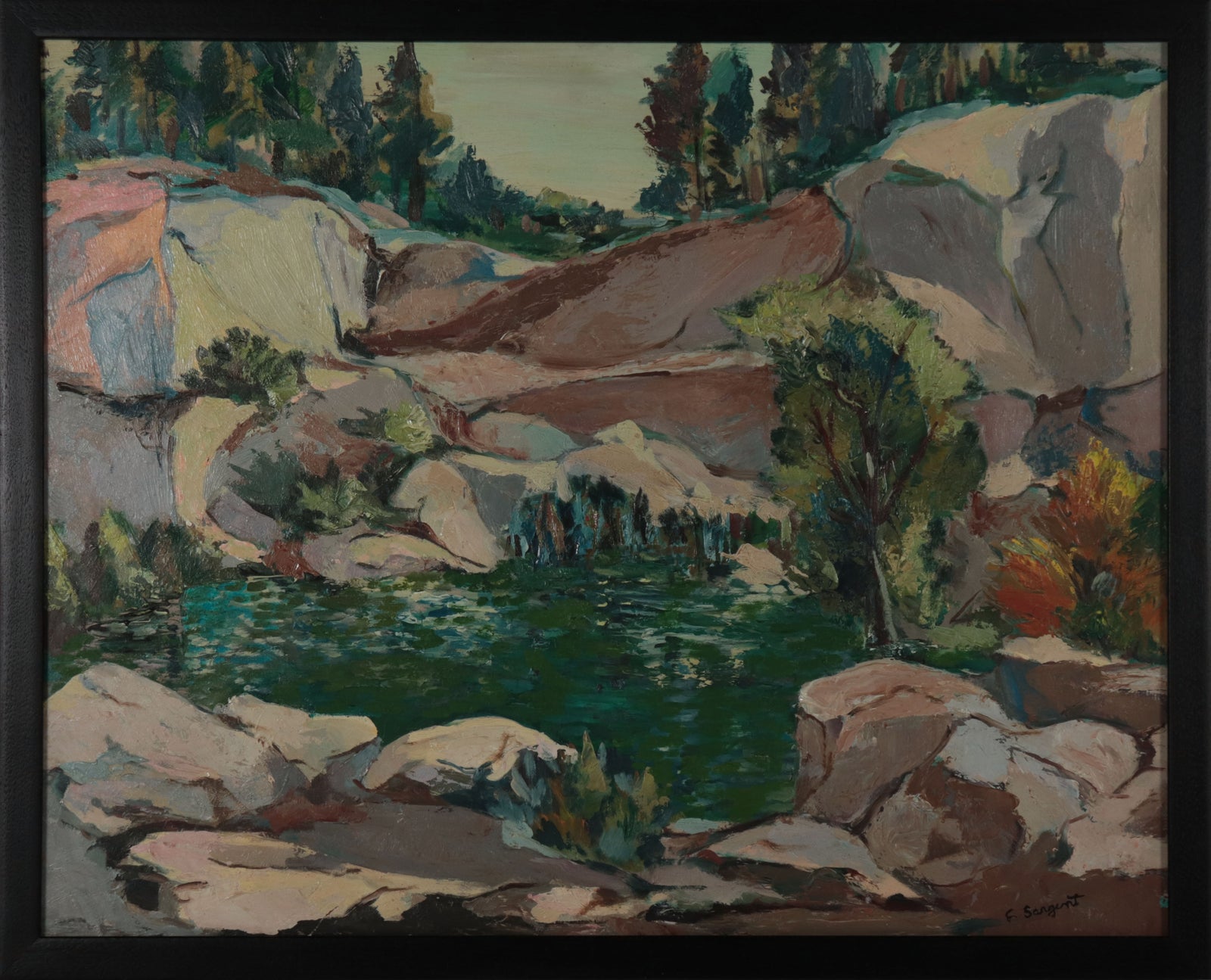 Serene Sierra Landscape with Lake <br>Early 20th Century Oil <br><br>#D0811