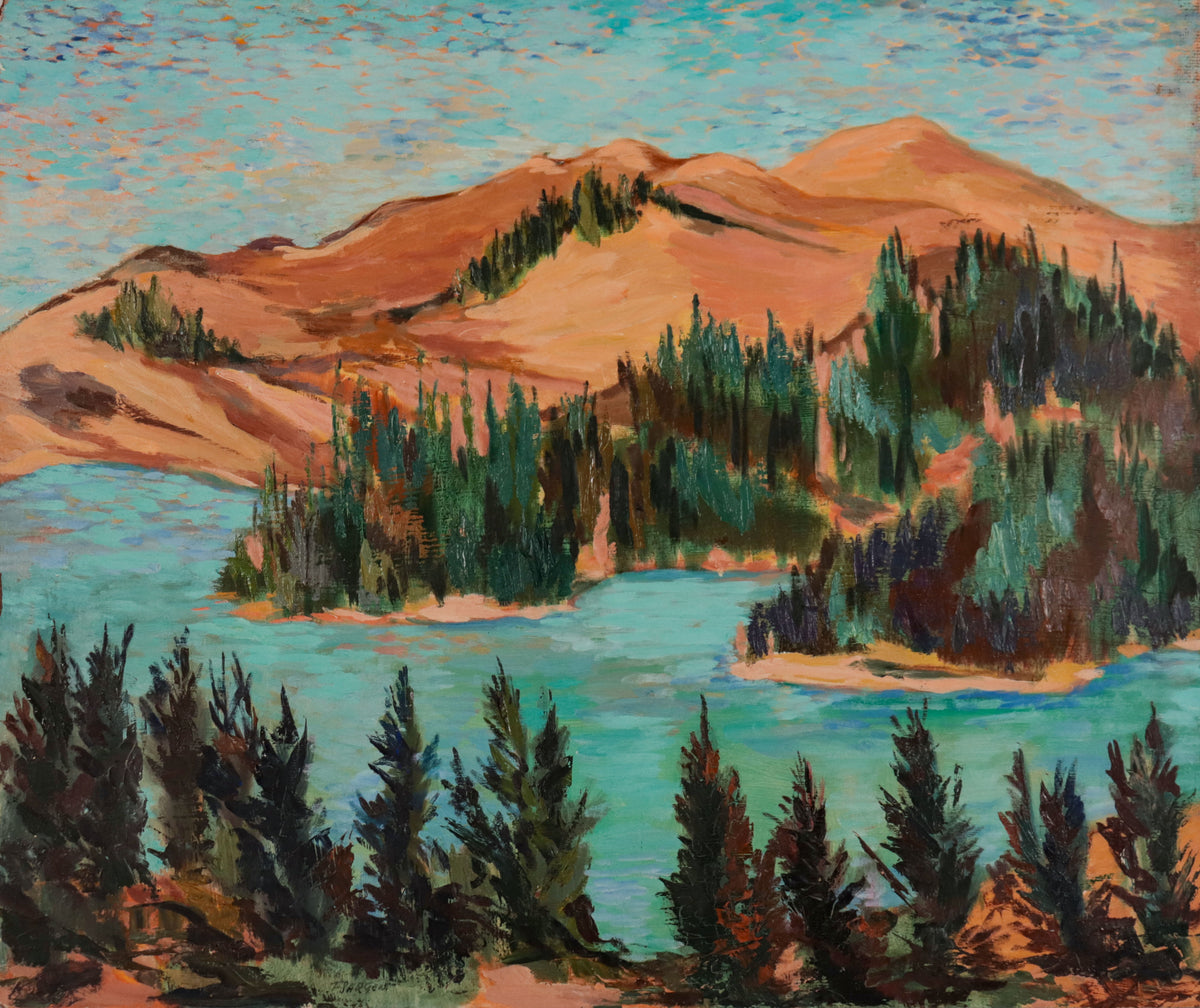 Mount Shasta Lake Scene <br>Mid Century Oil <br><br>#D0955
