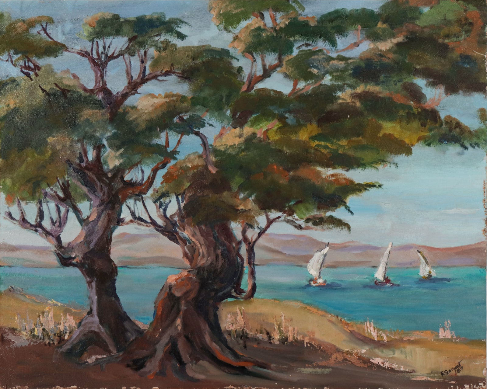 Gnarled Coastal Tree <br>1989 Oil <br><br>#D0956