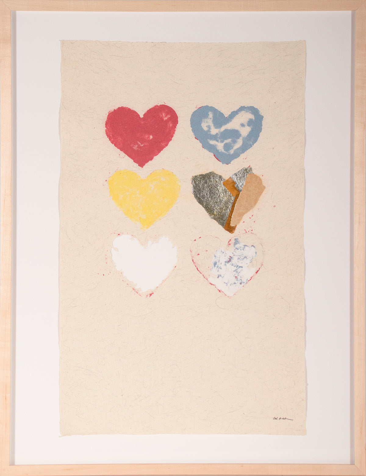 Playful Heart Abstract <br>Late 20th Century Monotype &amp; Collage <br><br>#D1190