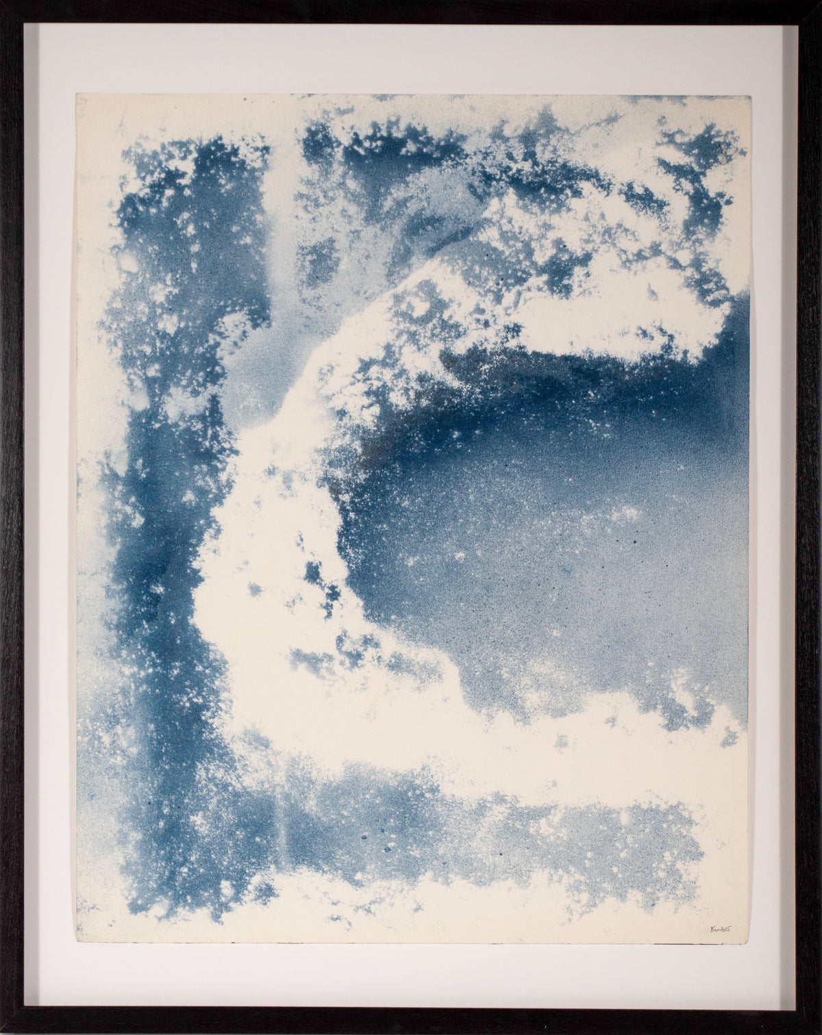 Blue &amp; White Textured Wave Abstract <br>1960s Sand &amp; Ink <br><br>#D1211