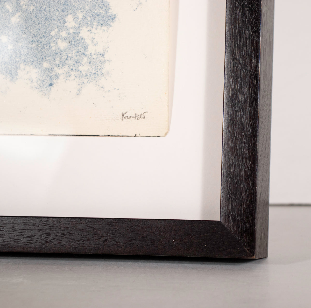 Blue & White Textured Wave Abstract <br>1960s Sand & Ink <br><br>#D1211