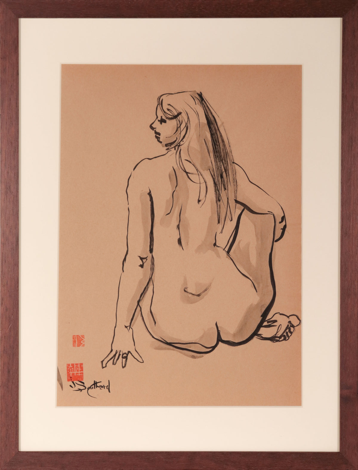 Seated Female Figure <br>Mid 20th Century Ink <br><br>#D1245