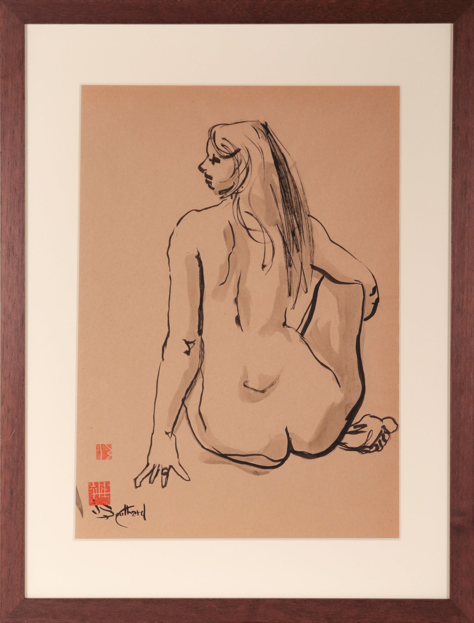 Seated Female Figure <br>Mid 20th Century Ink <br><br>#D1245